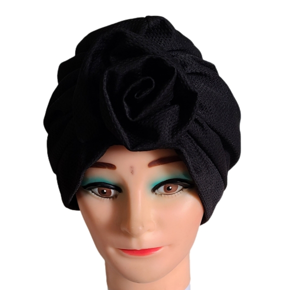 GOLDEN CROWN BLACK DESIGNER TURBAN HAT - Picture 2 of 7
